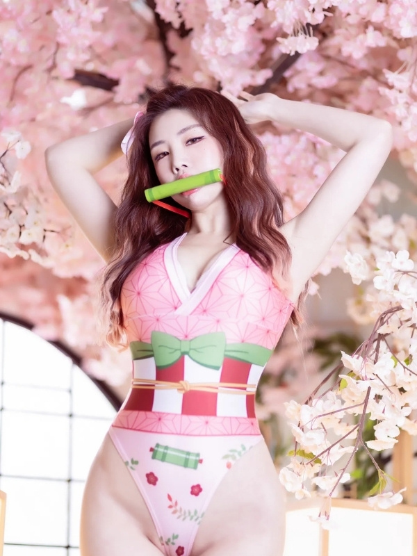 Nezuko cosplay cute tóc cam hộp tre