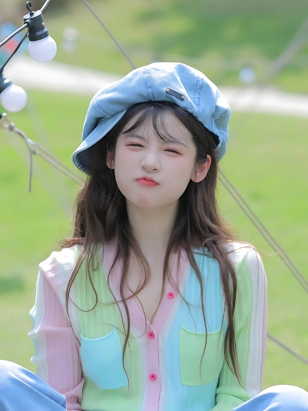 Ảnh gái mạng cute đội nón xanh tạo dáng
