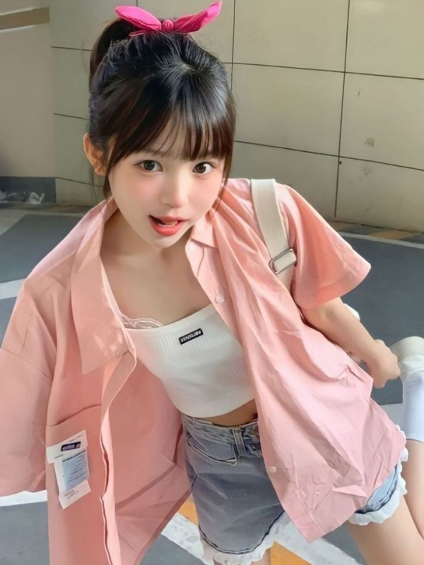 Ảnh gái mạng cute thắt nơ hồng cực đáng yêu