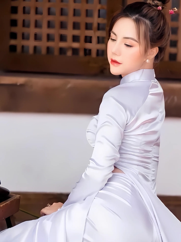 Ảnh gái xinh áo dài trắng nghiêng mình