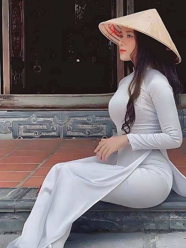 Ảnh gái xinh áo dài trắng bên mái đình