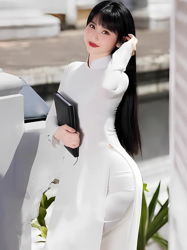 Ảnh gái xinh áo dài trắng ôm tập sách