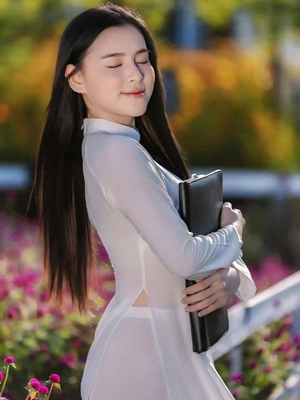 Ảnh gái xinh áo dài trắng cầm sổ