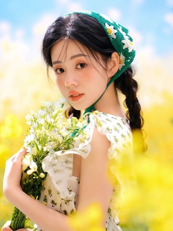 Ảnh có gái cầm hoa che mặt