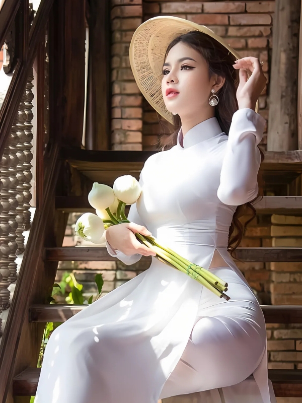 Áo dài mông to cùng nón lá cổ điển