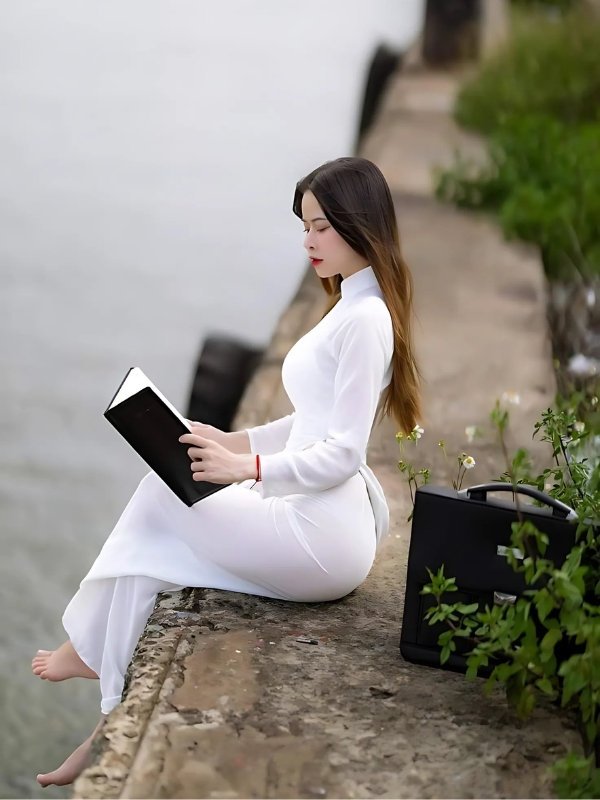 Gái xinh đọc sách với áo dài mông to