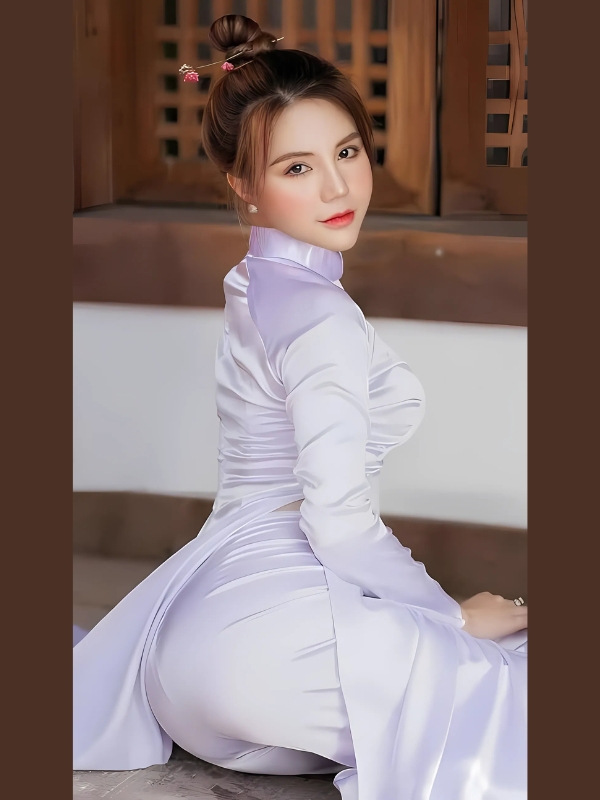 Áo dài tím tôn trọn vòng 3 gợi cảm