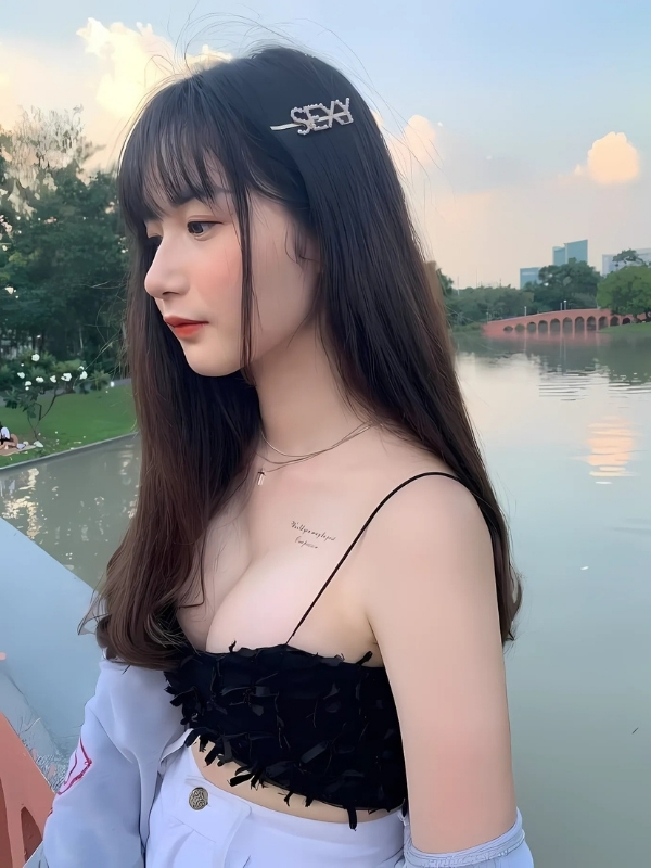 Ảnh gái vú bự nhìn xa mơ màng bên hồ