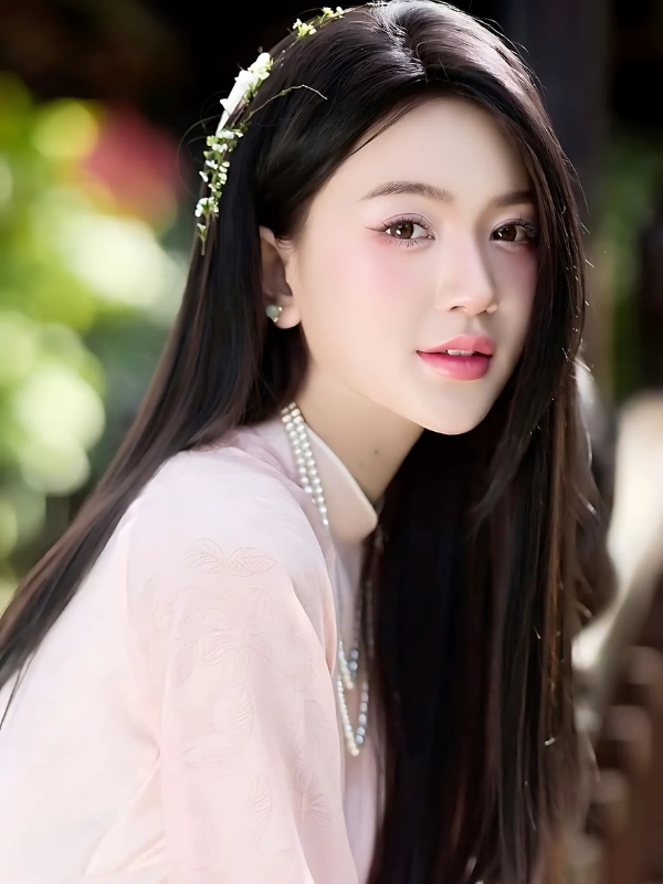 Gái xinh mặc áo dài hồng nền nã