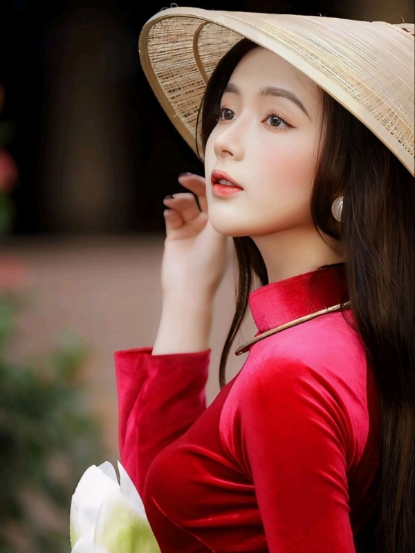 Gái xinh mặc áo dài đỏ quyến rũ