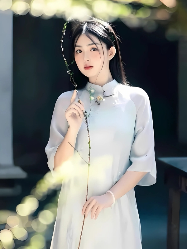 Gái xinh mặc áo dài lam nền nã