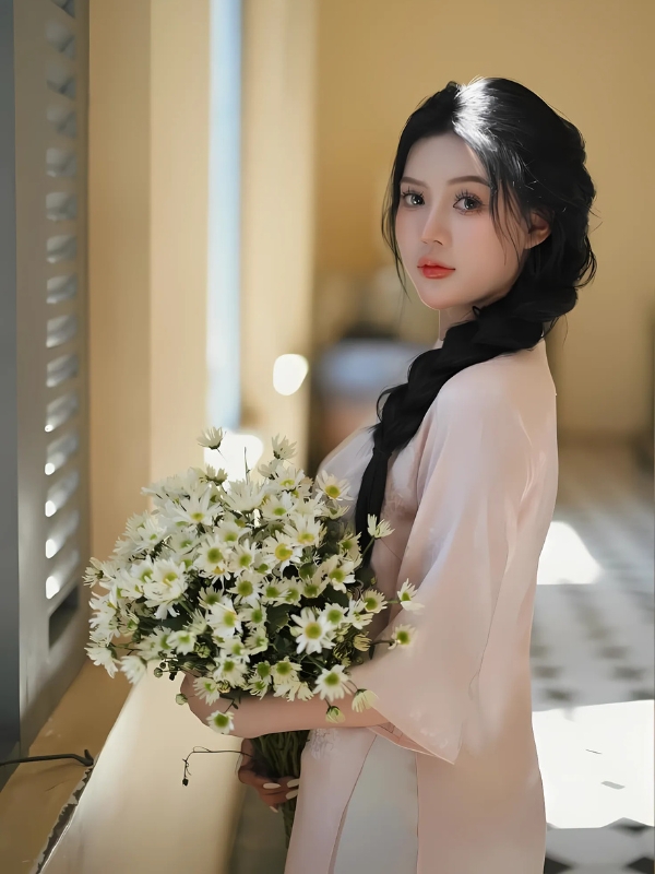 Gái xinh mặc áo dài trắng bên nắng