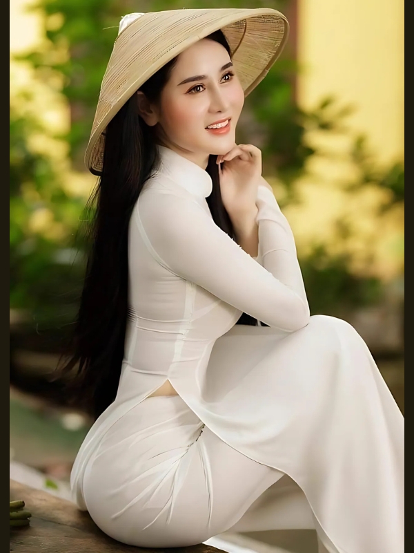 Gái xinh mặc áo dài trắng nền xanh lá
