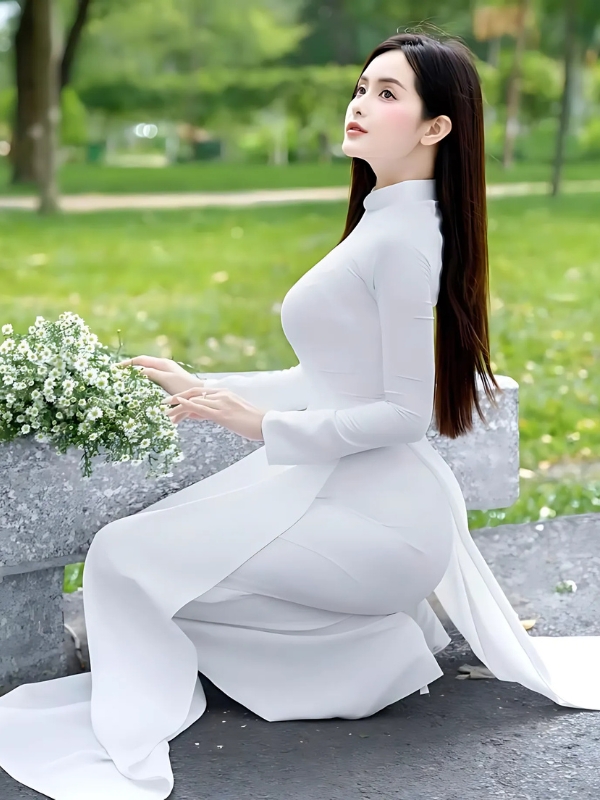 Gái xinh mặc áo dài trắng dịu dàng