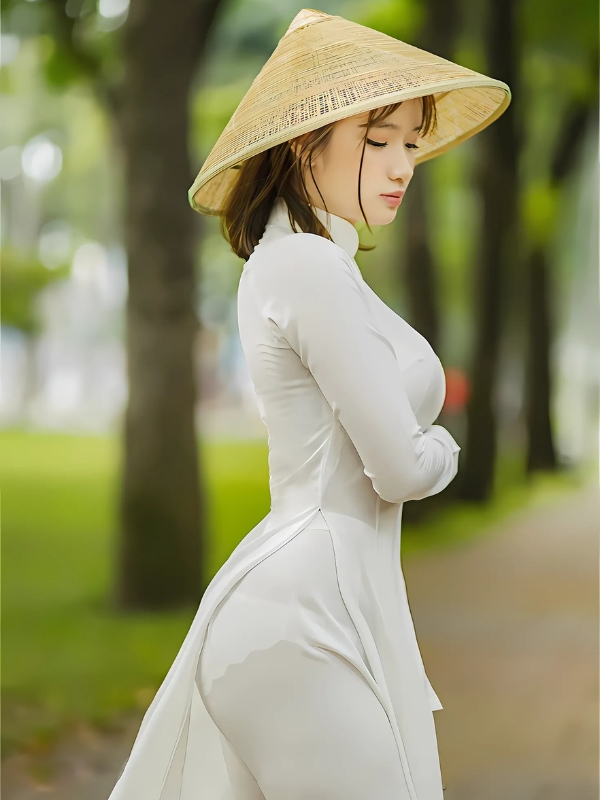 Gái xinh mặc áo dài trắng đội nón lá