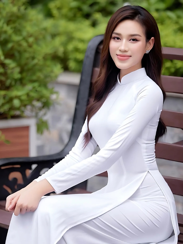 Gái xinh mặc áo dài trắng ngồi ghế đá