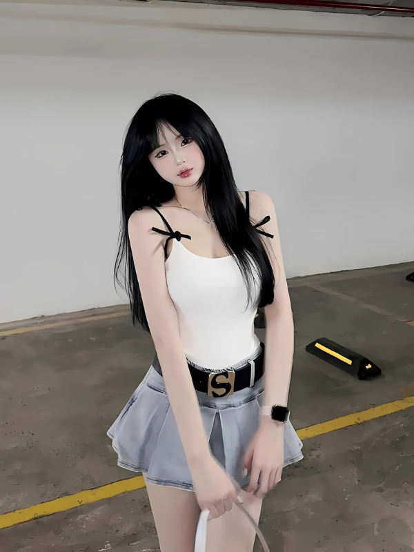 Gái xinh mặc váy ngắn cùng áo thắt nơ