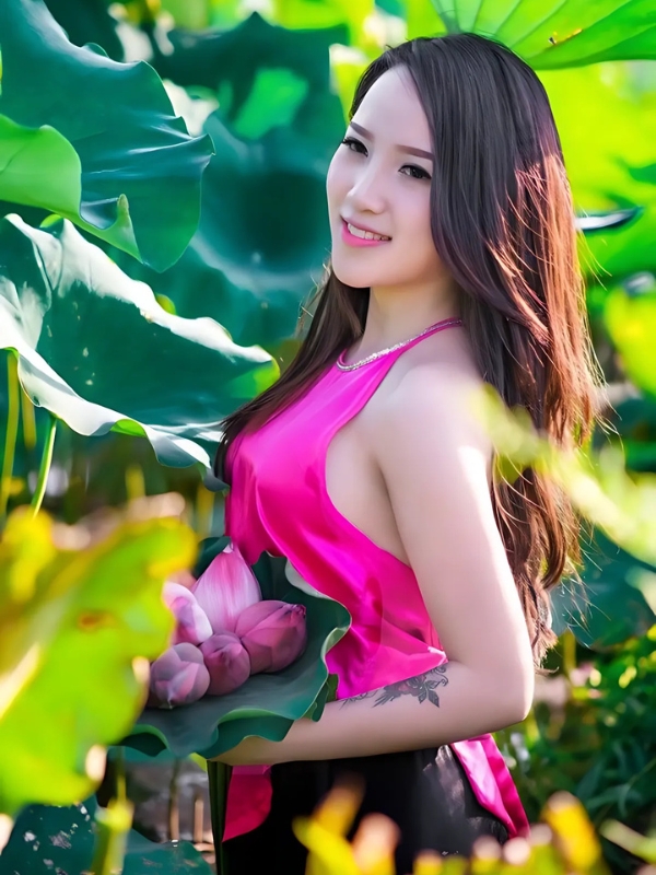 Gái xinh mặc yếm hồng tươi rạng rỡ