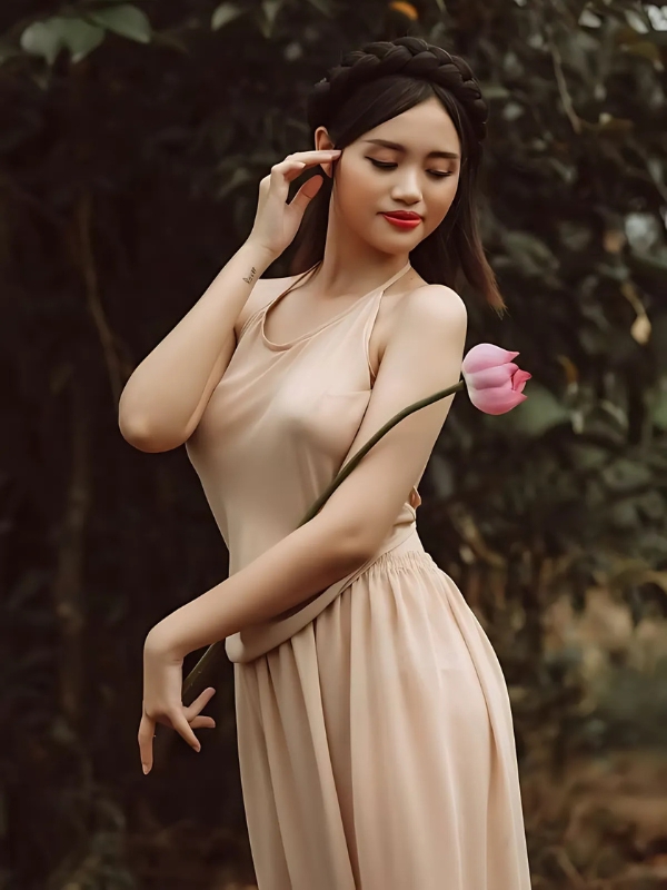 Gái xinh mặc yếm trắng tạo dáng cổ điển