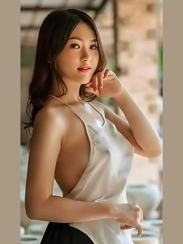 Gái xinh mặc yếm trắng lộ vai gợi cảm