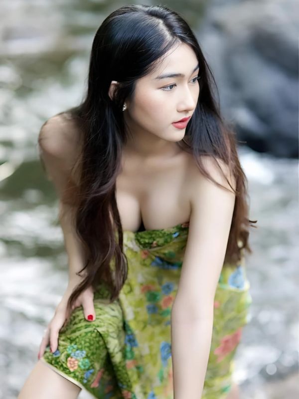 eo thon chụp ảnh trước gương nhà tắm