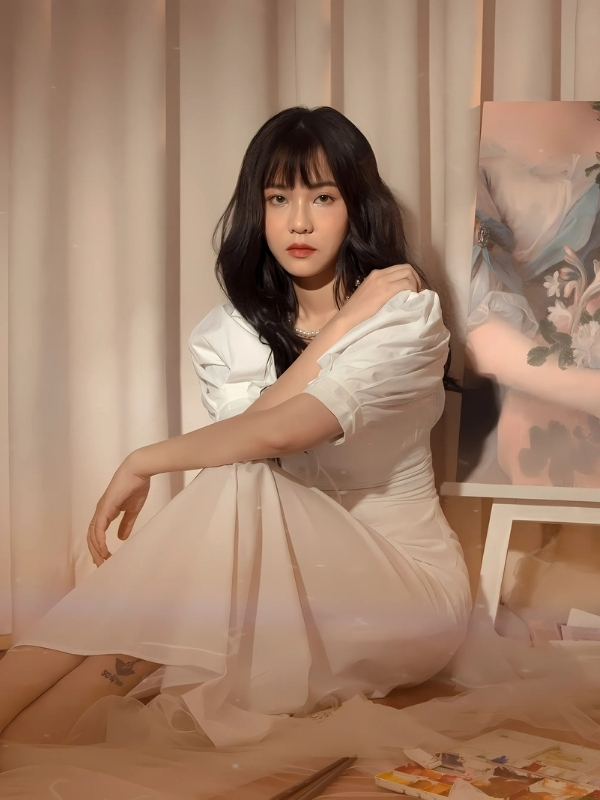 Misthy sexy dịu dàng bên ghế sofa hồng